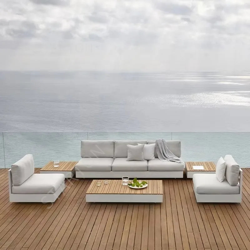Aluminum Outdoor Furniture Villa Garden Sofa Set Hotel Patio Poolside Teak L Sectional Sofa Aluminum Outdoor Sofa