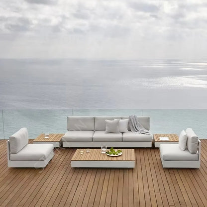 Aluminum Outdoor Furniture Villa Garden Sofa Set Hotel Patio Poolside Teak L Sectional Sofa Aluminum Outdoor Sofa