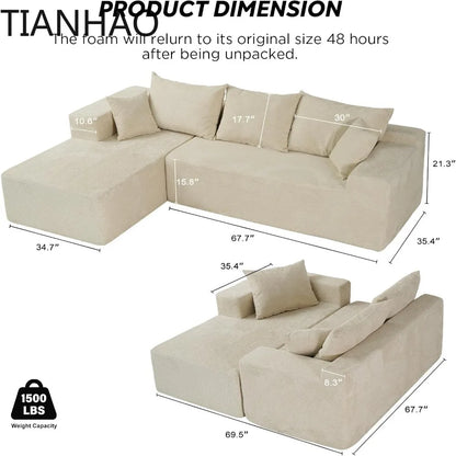 Cloud Sectional Couch with L-Shape Chaise,Modern Modular Sofa with Deep Seat, Upholstered Couches for Living Room Bedroom,No Ass