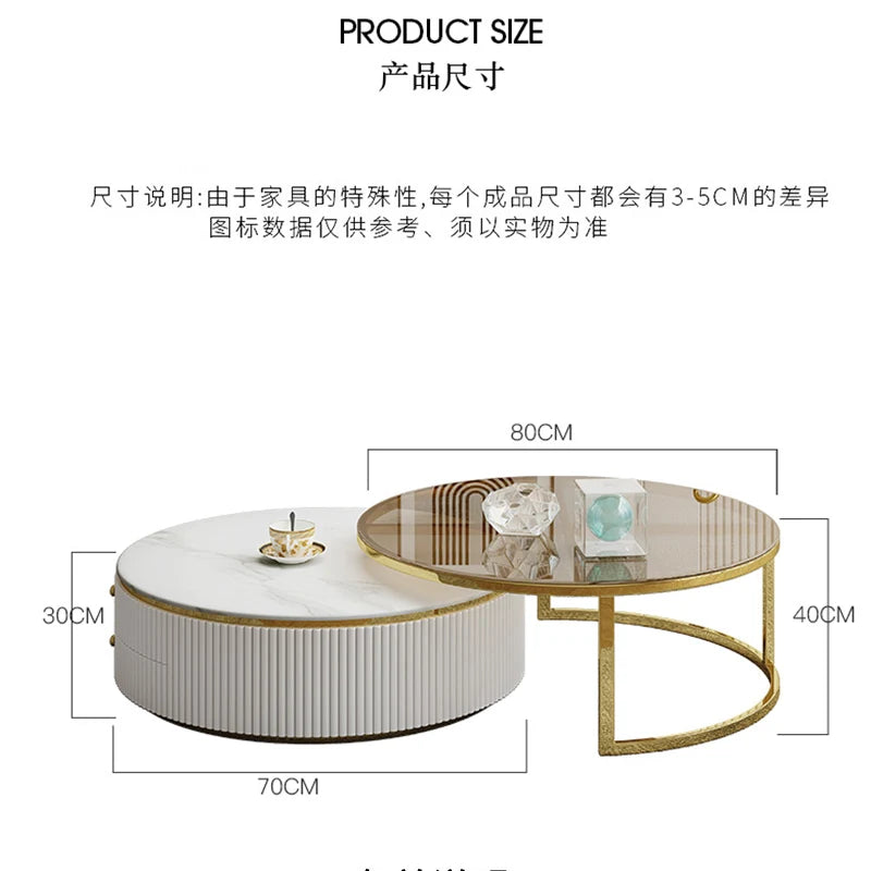D178 Y Coffee Table Modern Living Room Size round Combination Rounded Corner Paint Metal Complete Set Stone Plate round Coffee T