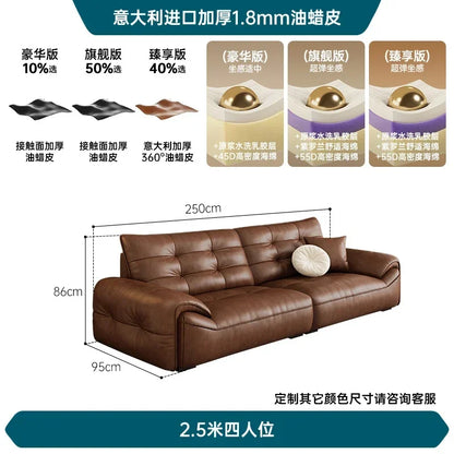 A182 C Oil wax leather sofa first layer cowhide retro living room straight row high backrest