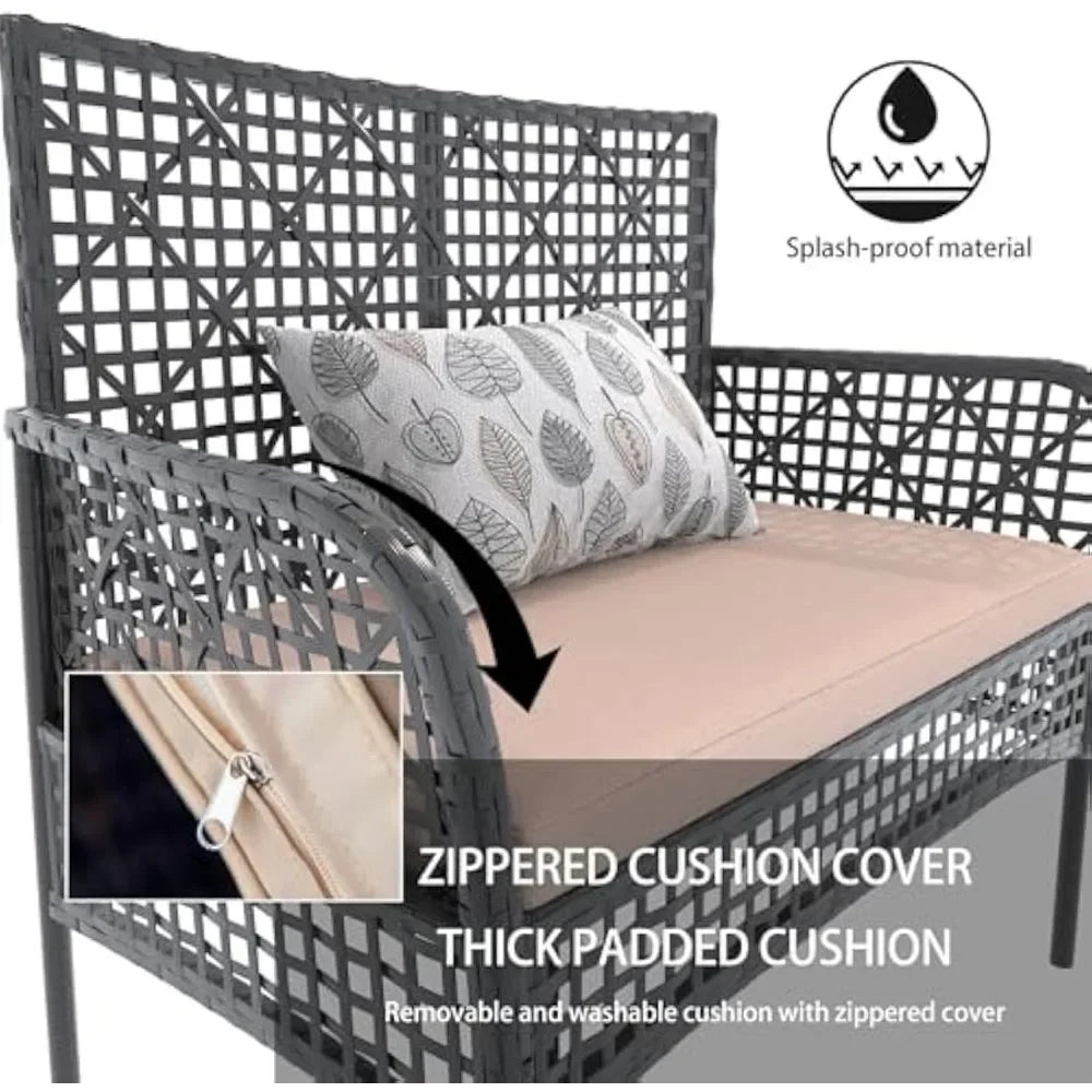 Outdoor 4 Pieces Furniture Set PE Wicker Chairs,Rattan Loveseat,Patio Conversation Sofa For Pool Yard,Garden Or Backyard