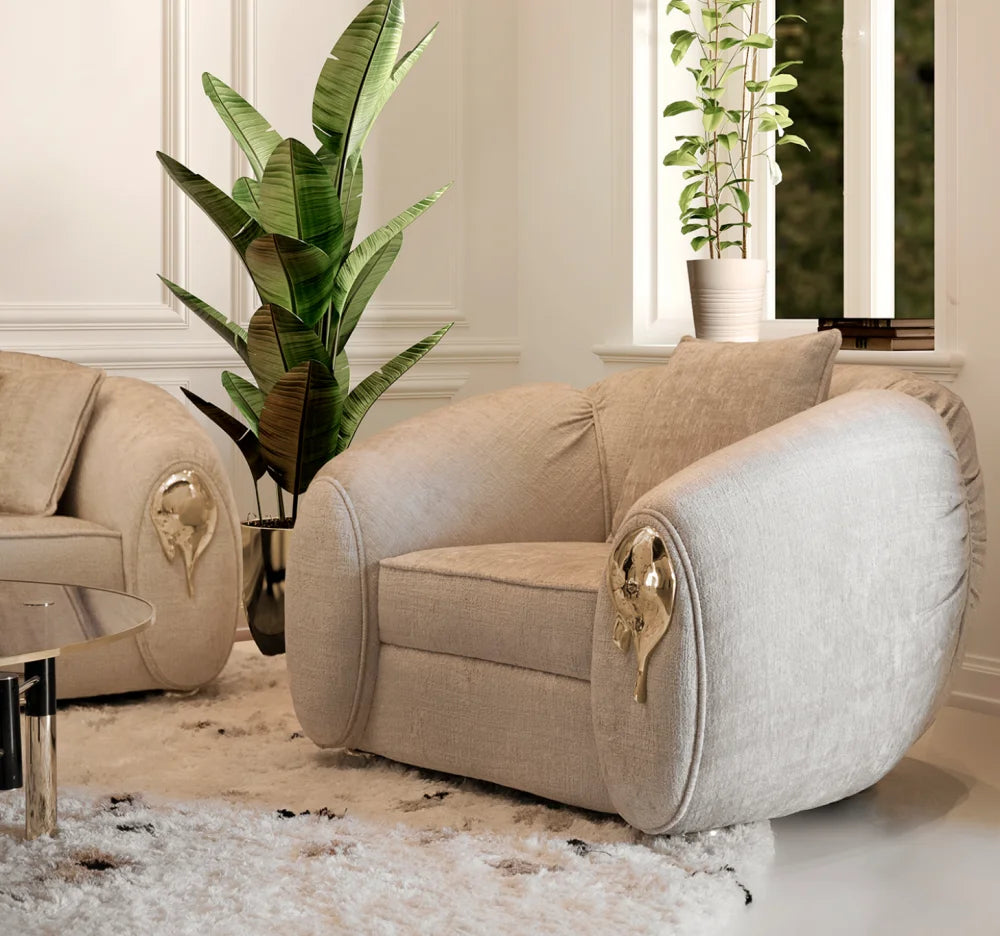 High End Home Furniture Customized Italian Design Luxury Curved Couch Living Room Sofa Set Modern Brass Base Nubuck Fabric Sofa