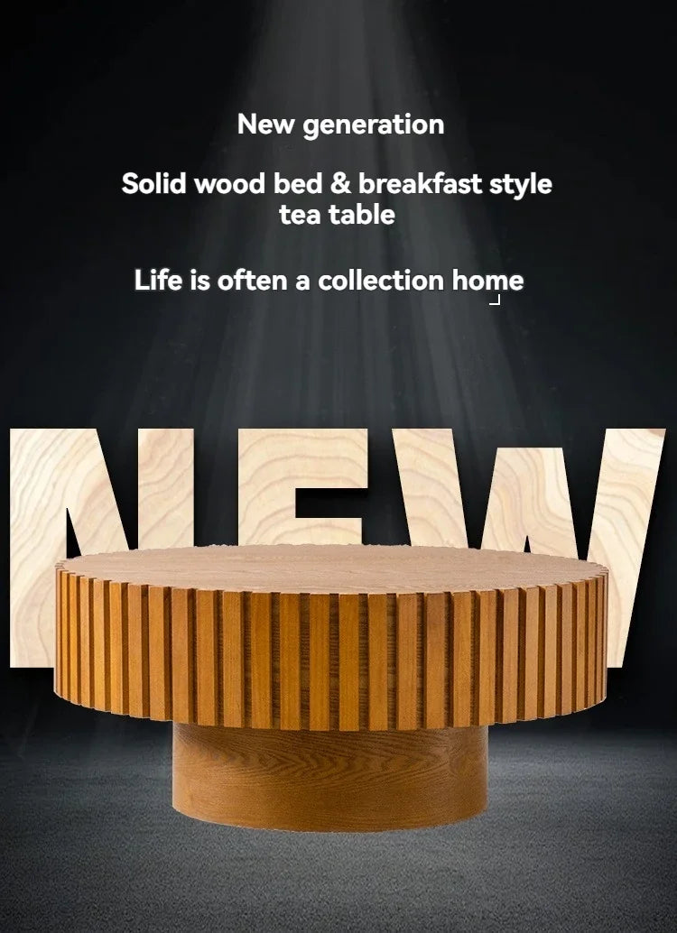 SS Modern Wooden Coffee Table Round Black With Solid Wood Veneered, Circle Center Table Accent Tea Table For Living Room Apartme