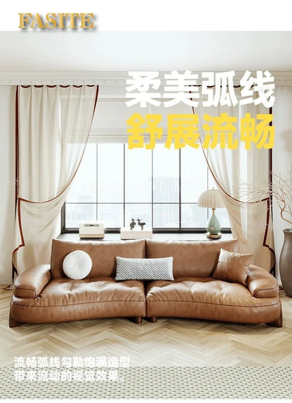 Leather sofa household living room modern brown small apartment curved creative sofa