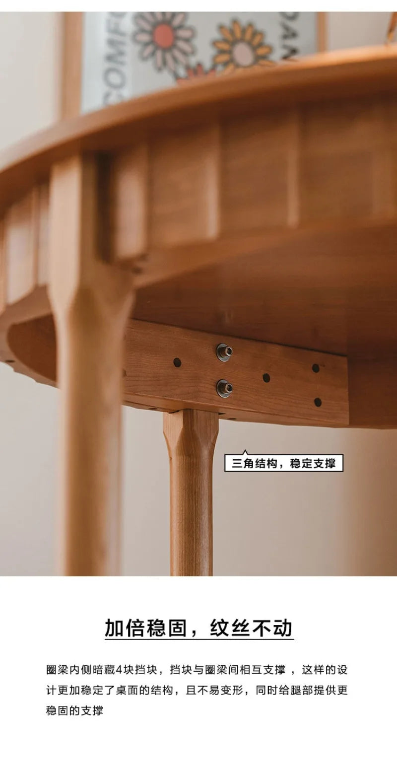 Jimei round table Nordic simple small apartment modern solid wood cherry wood log dining table home leisure