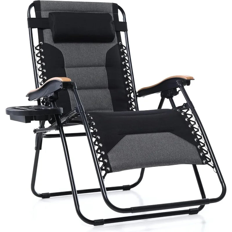 PHI VILLA XXL Oversized Padded Zero Gravity Chair, Foldable Patio Recliner, 30" Wide Seat Anti Gravity Lounger with Cup Holder