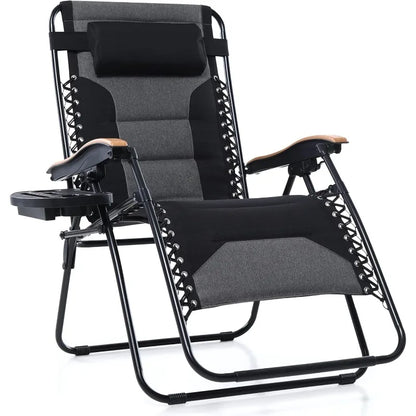 PHI VILLA XXL Oversized Padded Zero Gravity Chair, Foldable Patio Recliner, 30" Wide Seat Anti Gravity Lounger with Cup Holder