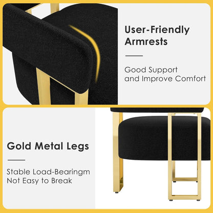 Modern Black and Gold Accent Chair Set of 2, Boucle Bucket Chairs Set of 2, Arm Chairs for Living Room Bedroom (2, Black)