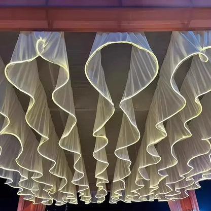 Glowing Curtain for Wedding Ceiling Decor, White Wave Tulle Fabric with Lights, Romantic Party Christmas Event Decoration
