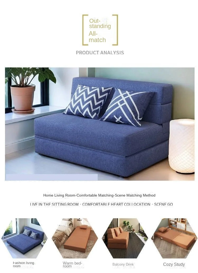 Folding sofa bed dual-purpose small apartment living room bedroom tatami rental house lazy sofa accompanying bed anti-fall pad