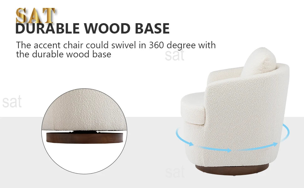 Hot Sales Hot Sales Modern Oversized Swivel Chair Boucle Sherpa Upholstered Barrel Armchair Wood Base White Accent Chair For Liv