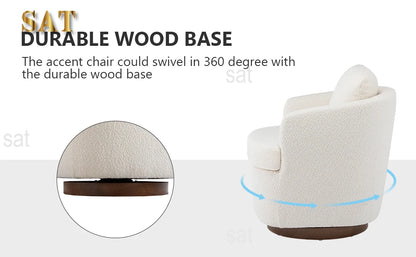 Hot Sales Hot Sales Modern Oversized Swivel Chair Boucle Sherpa Upholstered Barrel Armchair Wood Base White Accent Chair For Liv