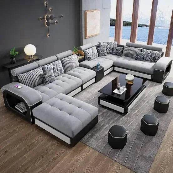 For Modern Sectional Sofas Cum Bed Couch Living Room Sofa Set Home Furnture Luxury U Shaped Corner Sofa Set 7 Seater