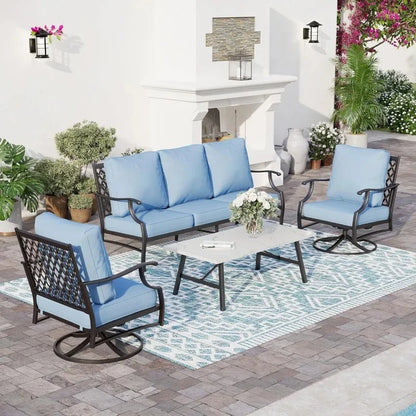 Outdoor Patio Furniture Set with 2 Swivel Chairs, Extra Thick 5.75" Cushions, and Coffee Table – Metal Frame for Backyard Use