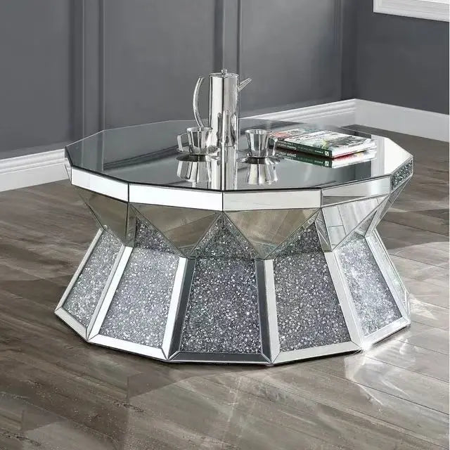 three-dimensional pink diamond glass mirror coffee table coffee table