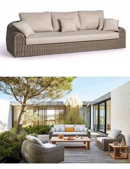 Outdoor rattan sofa waterproof sunscreen patio balcony garden rattan chair outdoor open-air leisure rattan sofa