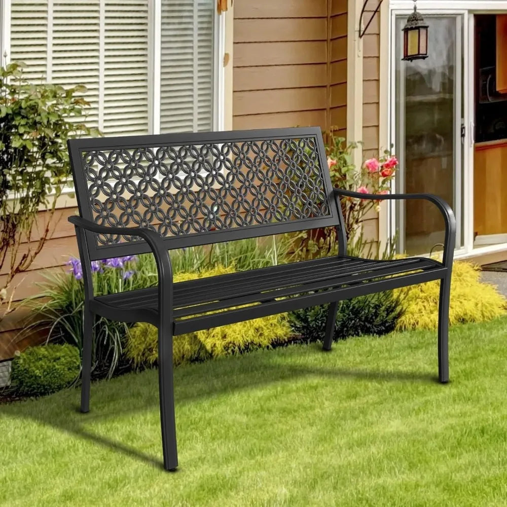 Grand patio 50 Outdoor Bench Garden Bench with Armrests Bench for Outdoors Lawn Yard Porch Black