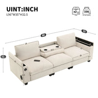 9635''Chenille Sectional Sofa with Bluetooth Speaker Comfy Cloud Couch Set with Drop Down Table Cup Holders USB Charger Storage