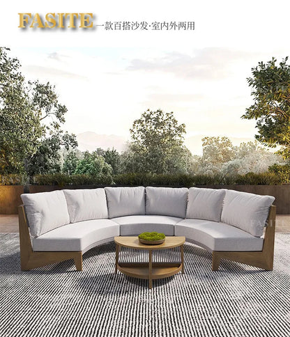 Outdoor teak rattan sofa, outdoor courtyard balcony furniture, garden waterproof and sun protection design