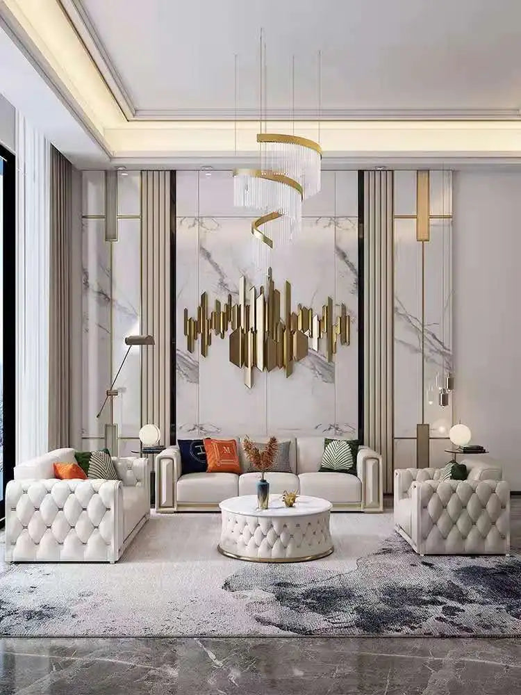 Hong Kong-style light luxury leather s ofa high-end leather sofa villa large apartment corner sofa combination so fa