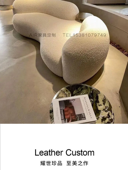 Modern light luxury living room lamb wool curved pea sofa, Italian cream ins style fashion cashew sofa customization