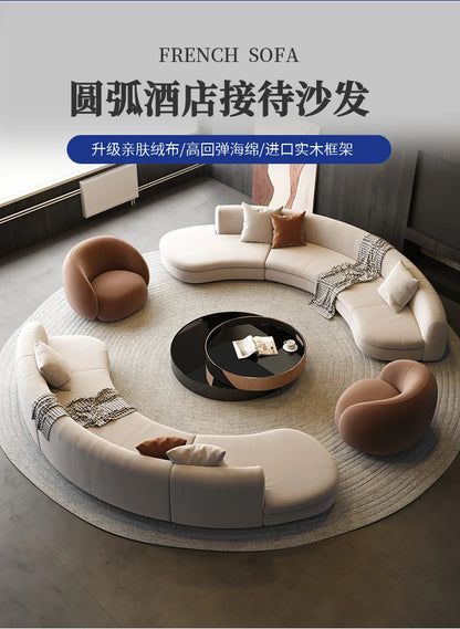 A Light luxury reception, curved sofa, clubhouse rest reception