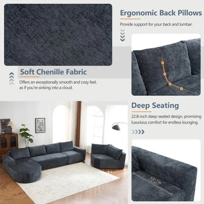 Oversized Modular Cloud Sectional Sofa Set, Grey U-shaped Couch with Deep Seating for Living Room