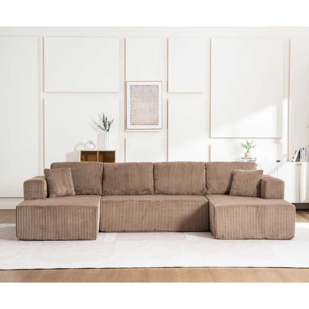 Living Room Boneless Modular Sofa, Corduroy Fabric, Modern U-shaped Leisure Sofa, High-density Sponge, No Assembly, for Home