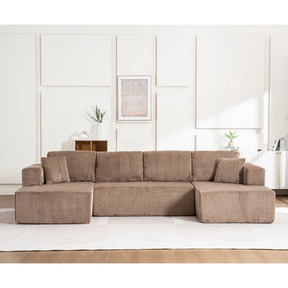 Living Room Boneless Modular Sofa, Corduroy Fabric, Modern U-shaped Leisure Sofa, High-density Sponge, No Assembly, for Home