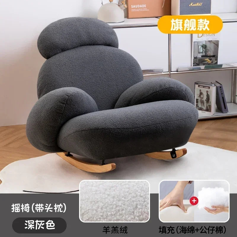 A  New Arrivals White Rocking Chair Living Room Adult Recliner Home Lounge Sofa Chair Lambswool Rocking Chair