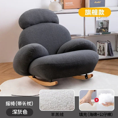 A  New Arrivals White Rocking Chair Living Room Adult Recliner Home Lounge Sofa Chair Lambswool Rocking Chair