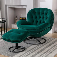 Green Accent Chair with Ottoman for Living Room and TV Viewing