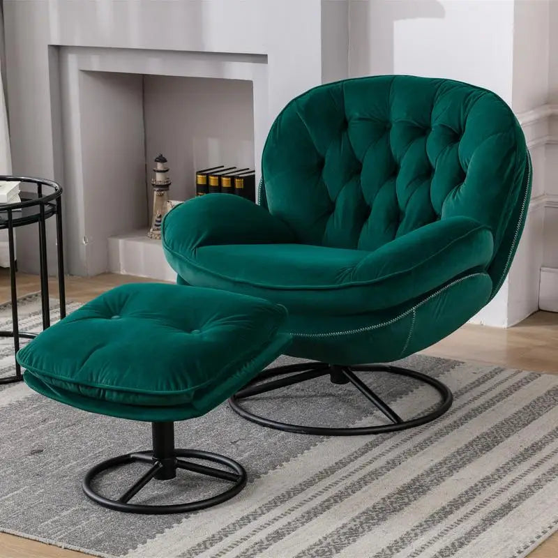 Green Accent Chair with Ottoman for Living Room and TV Viewing