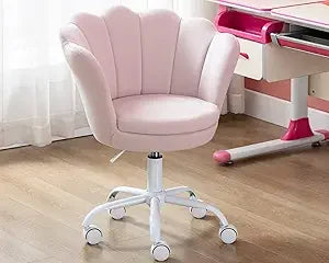Cute Kids Desk Chair,Velvet Bedroom Chair Adjustable Child Computer Chair Swivel Shell Vanity Chairs for Girls Bedroom/Study Ro
