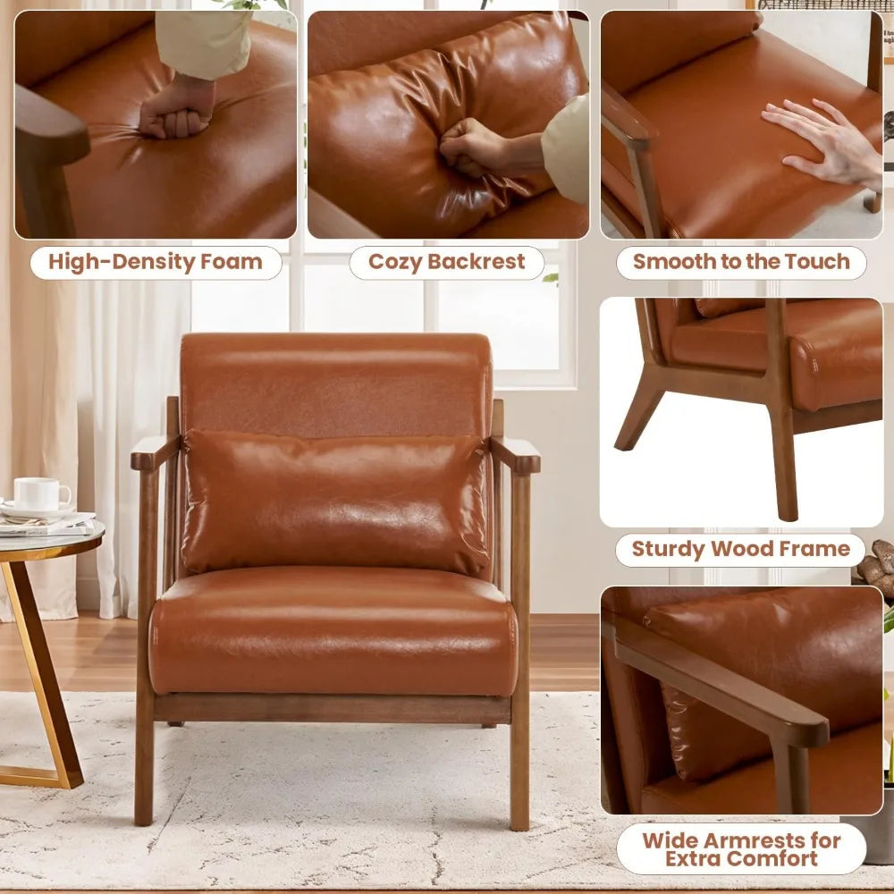 Modern Accent Chair with Ottoman, PU Leather Upholstered Armchair Living Room Chair for Bedroom, Balcony, Reception,Customized