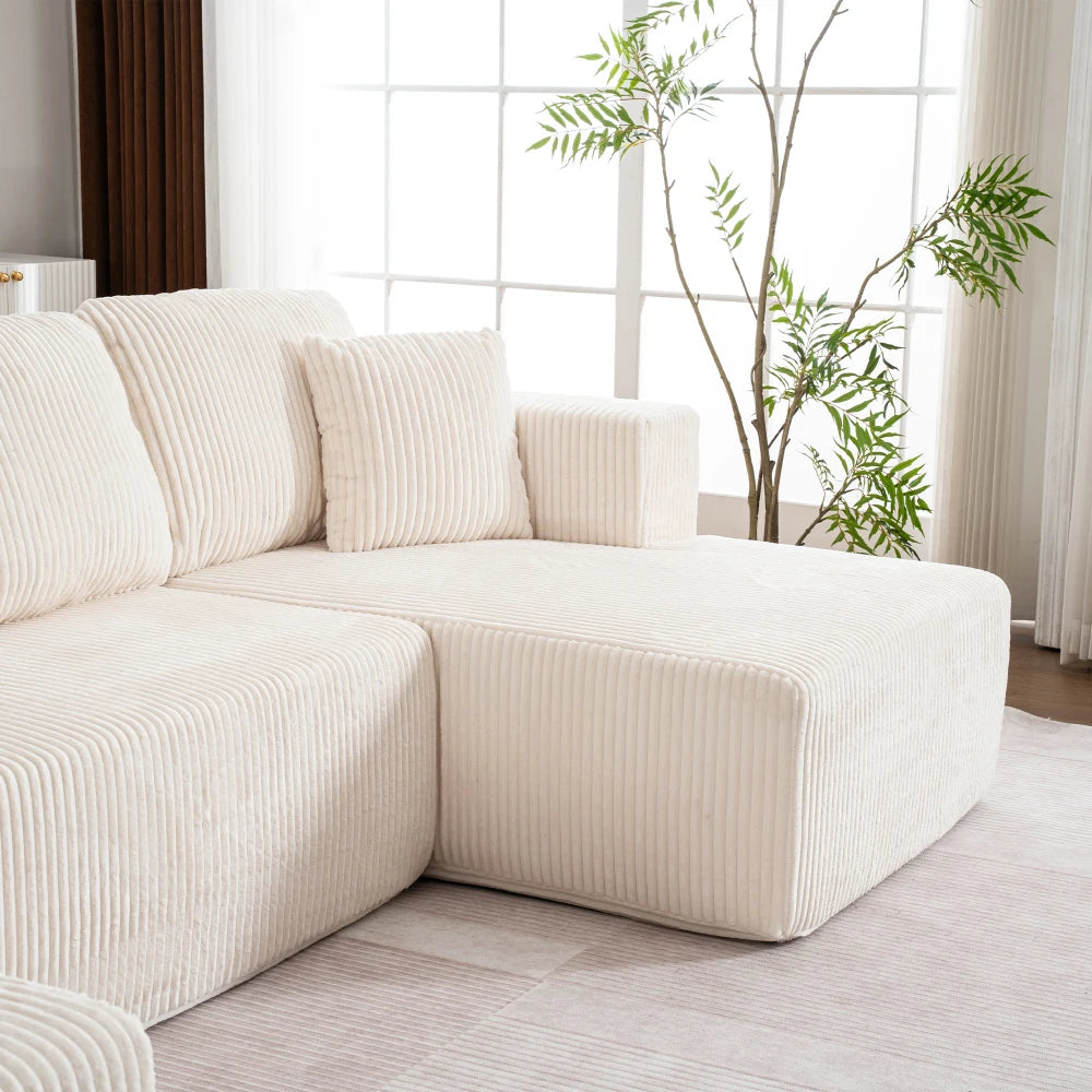 Living Room Boneless Modular Sofa, Corduroy Fabric, Modern U-shaped Leisure Sofa, High-density Sponge, No Assembly, for Home