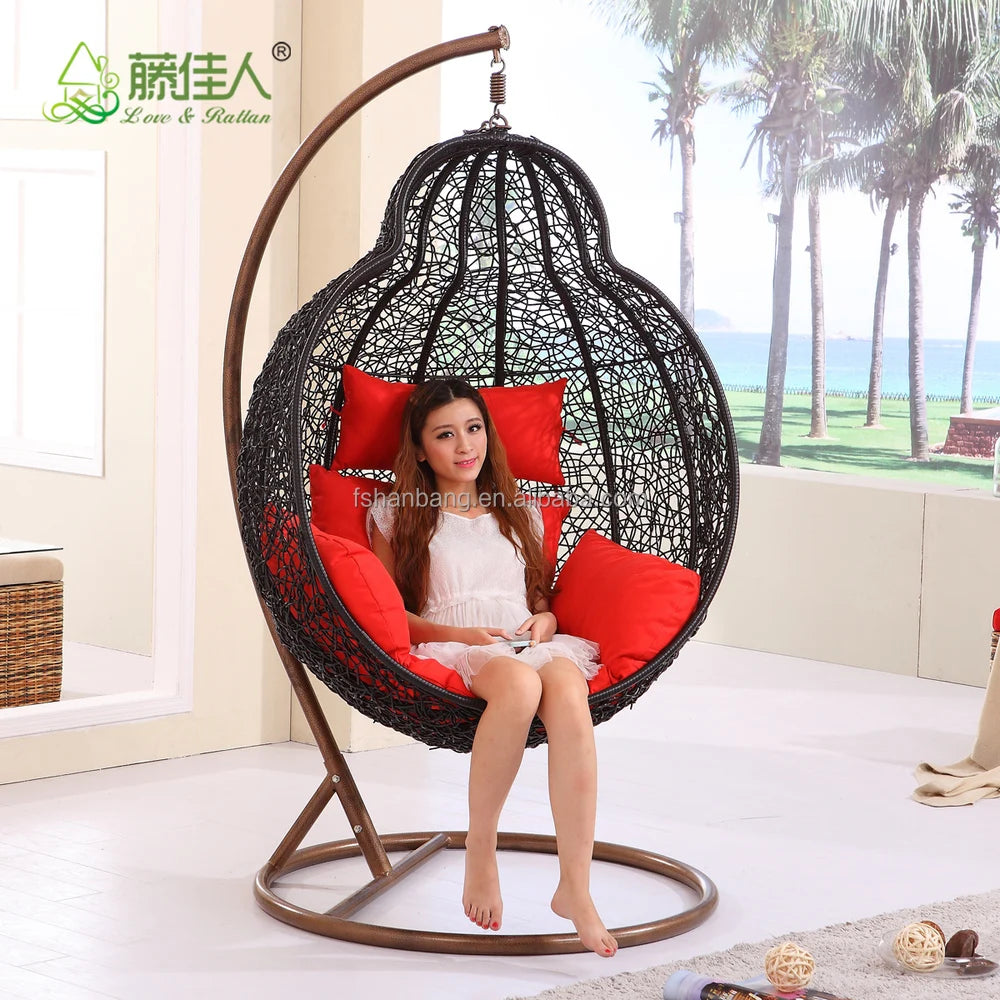 Modern Outdoor Patio Garden Backyard Wicker Rattan Double Swing Hanging Chair for Bedroom Application Durable Metal Material