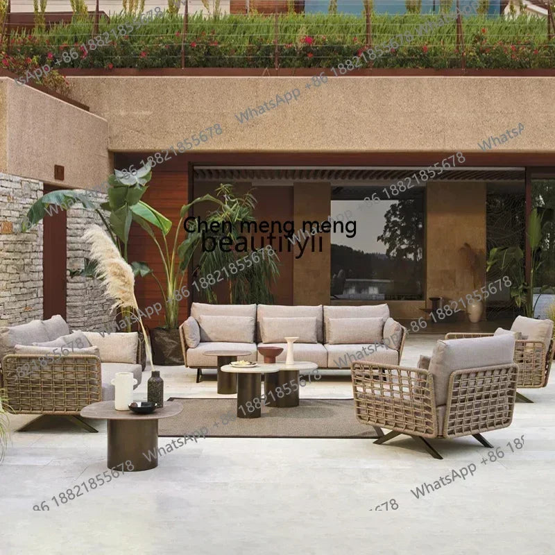 New arrive Nordic outdoor sofa rainproof rattan cafe courtyard hotel garden leisure card seat combination420