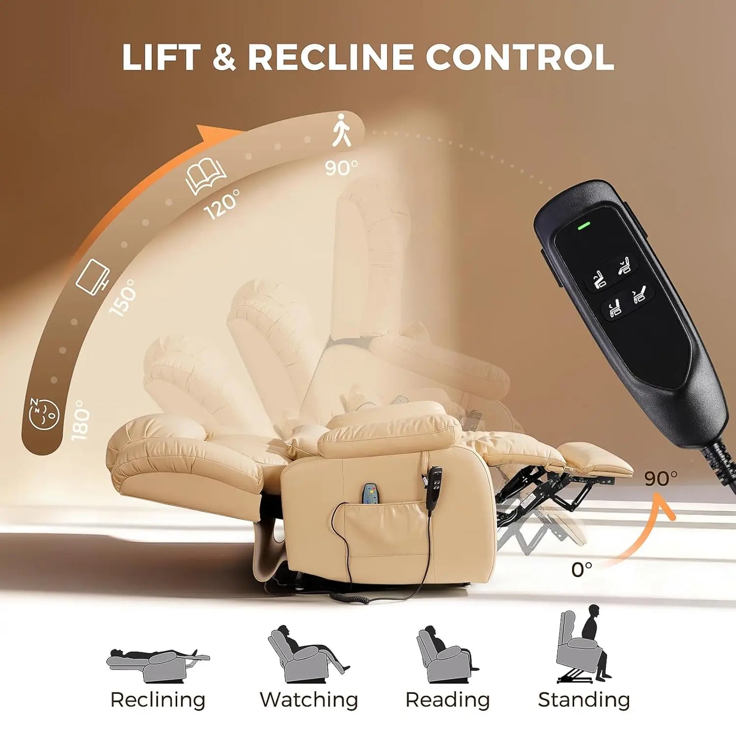 Power Lift Recliner Chair with 8-Point Massage & Heat, Dual Remote, USB/Type-C Ports, Easy-Clean Leather, Width, Customized