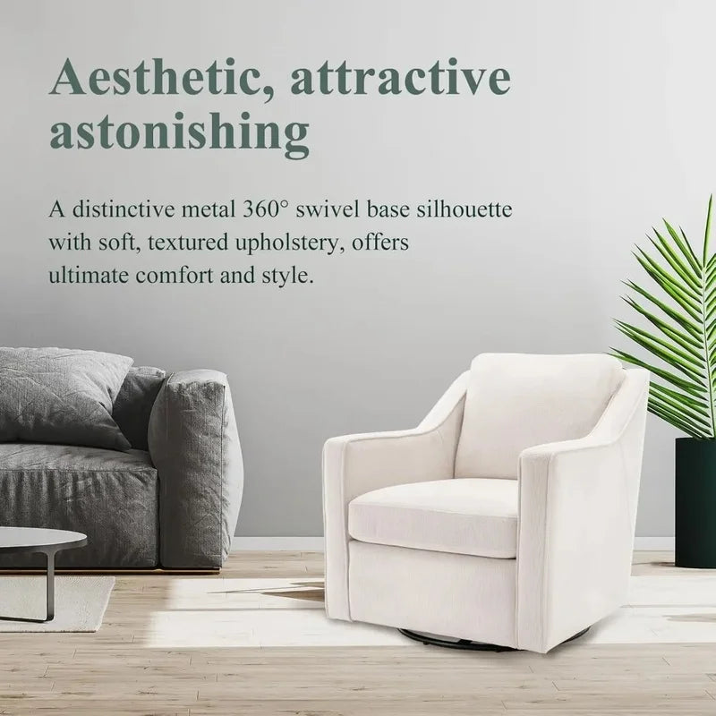 Set of 2 Upholstered Swivel Accent Chairs with Track Arms, Thick Padding, Solid Metal Base, Mid-Century Modern Design