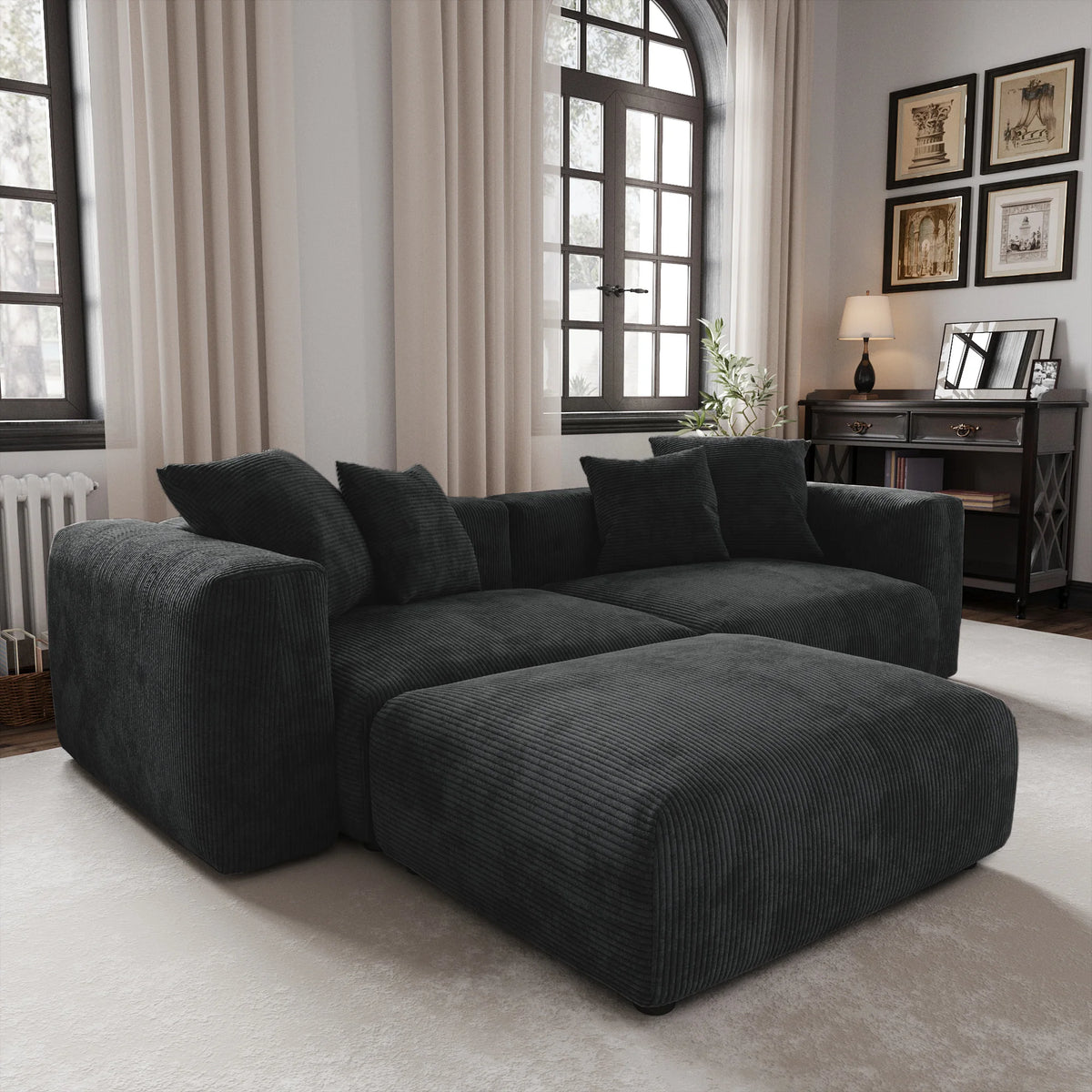 Modern Corduroy Fabric Sectional Couch with 4 Pillows 102