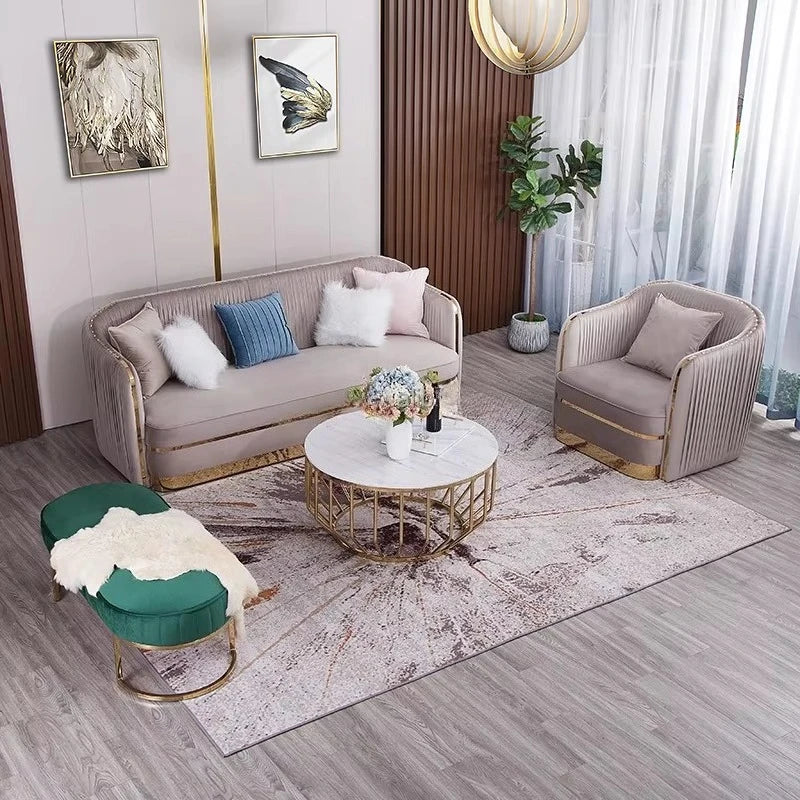 Factory Direct Sales of the Latest Design Luxury Sofa，Velvet Apricot Fabric Living Room Sofa for Hotel Apartment，Sizes Availa