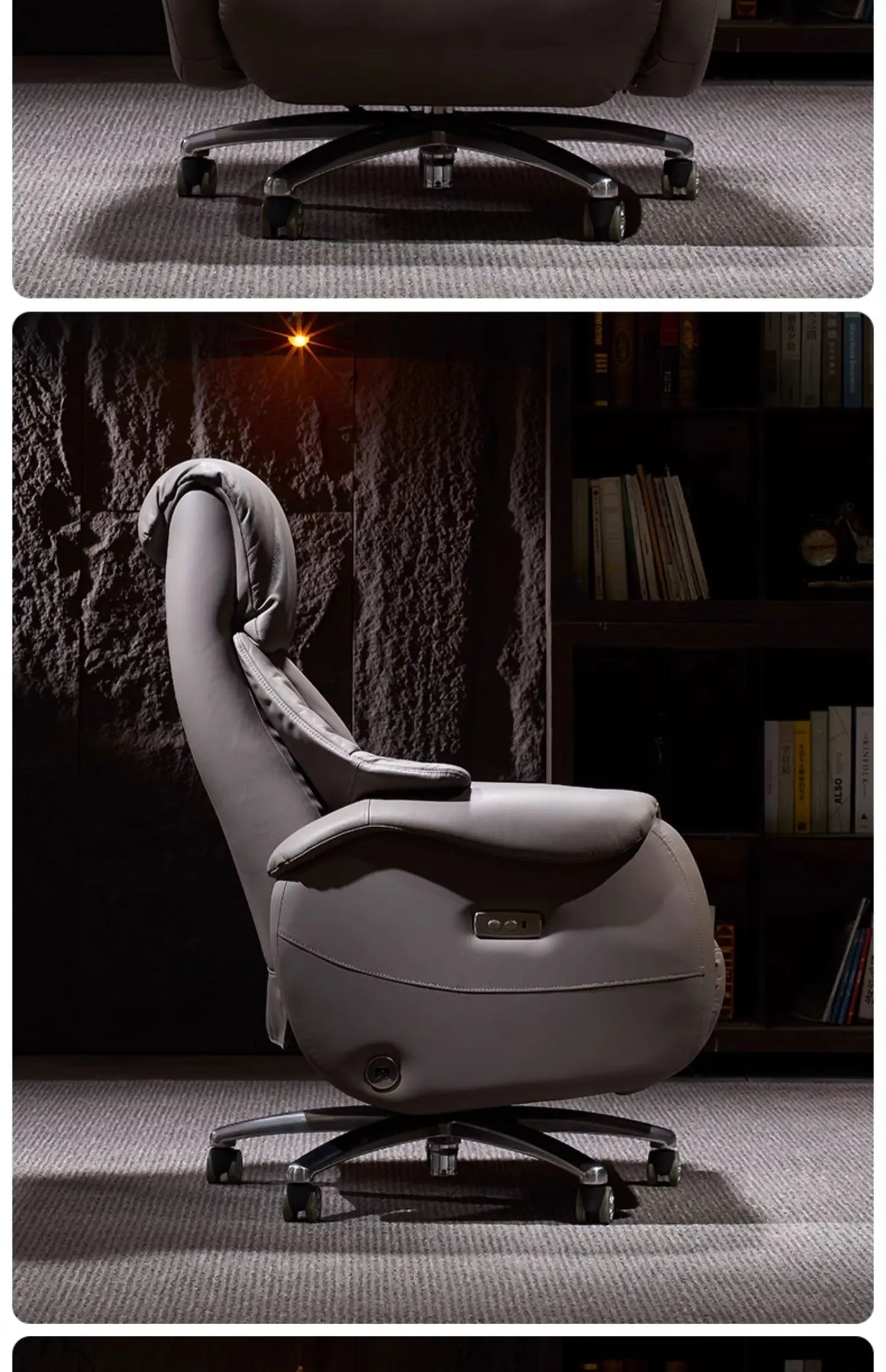 Leather Office Chair With Wheels Electric Footrest Furniture Solid Wood Frame Computer Armchair 7-Point Vibrating Gamer Bedroom