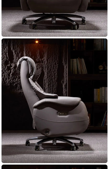 Leather Office Chair With Wheels Electric Footrest Furniture Solid Wood Frame Computer Armchair 7-Point Vibrating Gamer Bedroom