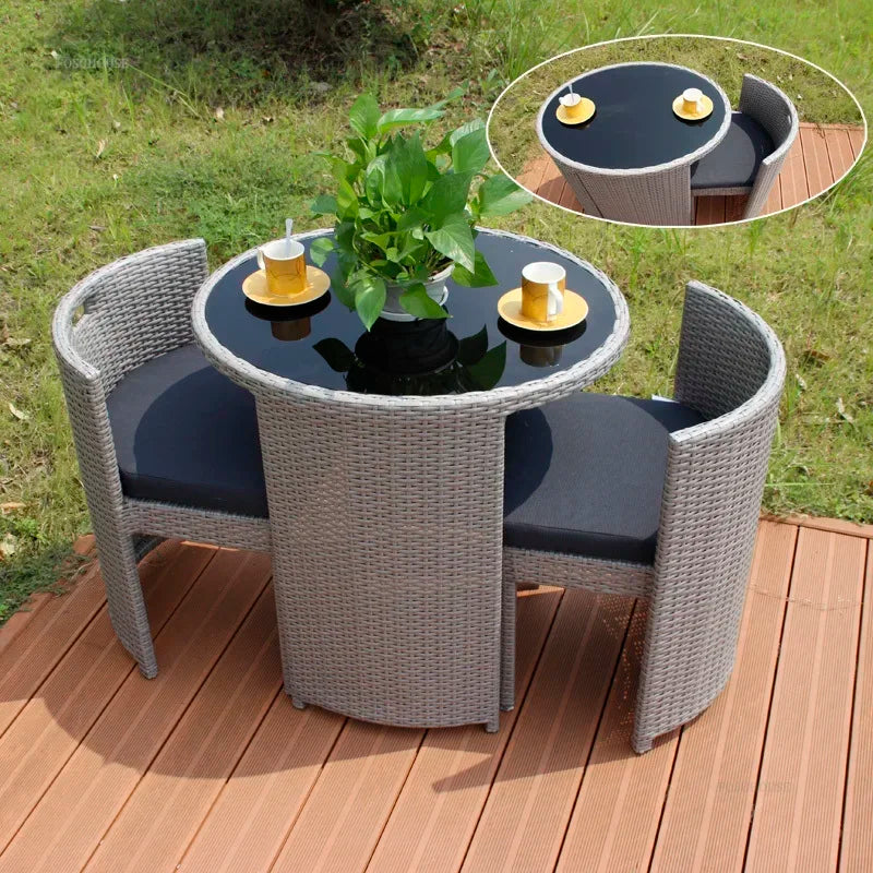 Balcony Rattan Garden Furniture Set 3-piece Courtyard Terrace Outdoor Round Table and Chairs Patio Leisure Table and Chairs B