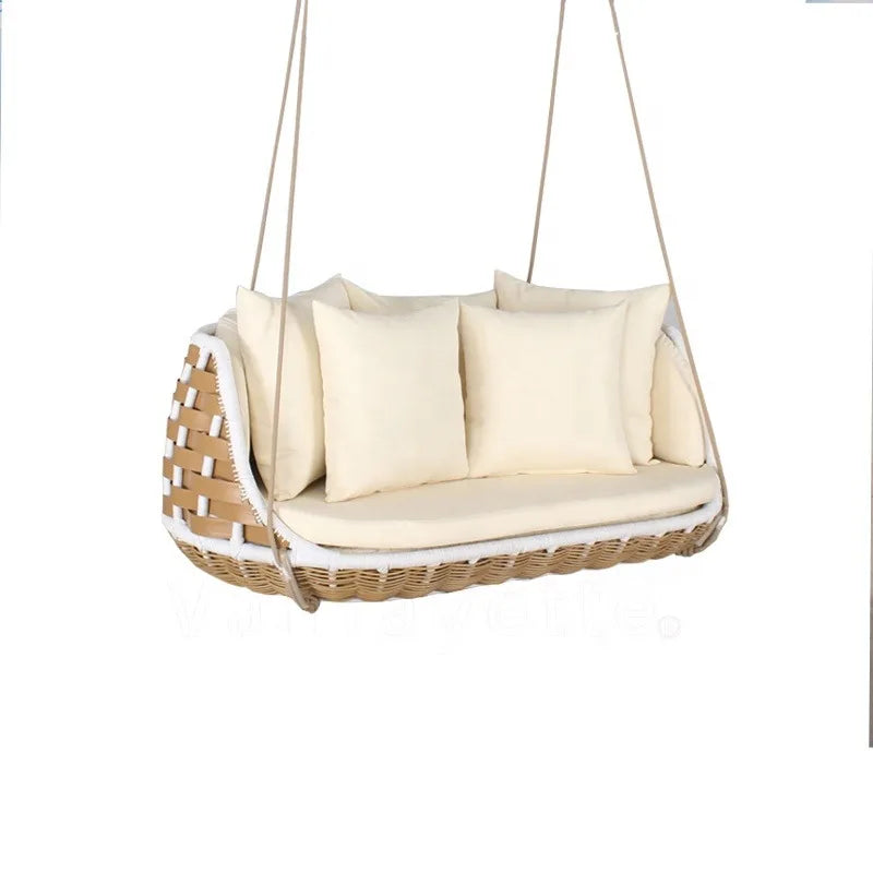 Marsh Rattan Outdoor Patio Swings Hanging Chair Double Seat Chairs 2 Person Egg Chair Swing