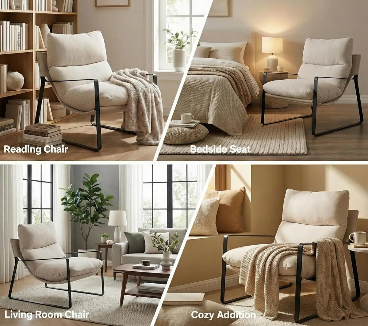 Modern Linen Accent Armchair Upholstered Soft Living Room Chair with Removable Cushion White