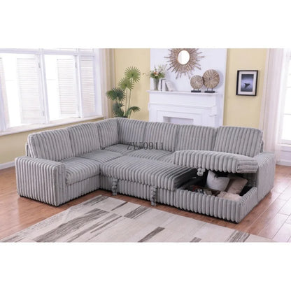 122" pull-out sofa, plush fabric sofa bed ports and comfortable upholstery, oversized U-shaped sectioned sofa