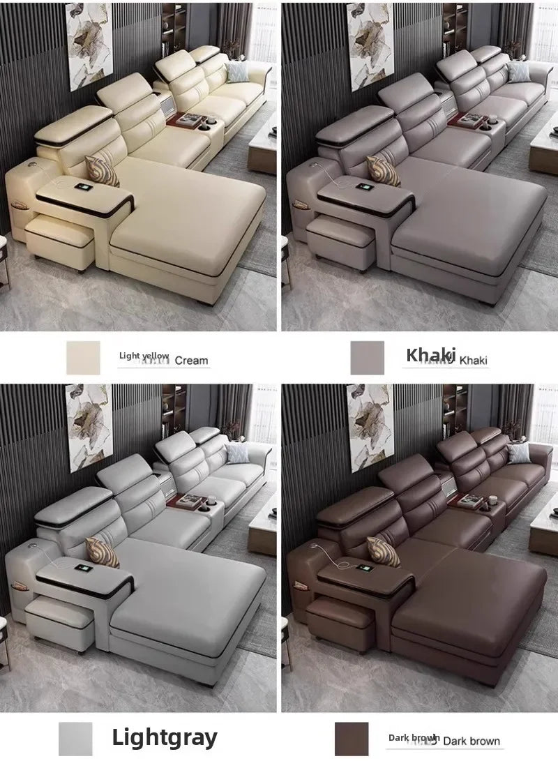 Modern Large Apartment Chaise Leather Sofa Combination Set Light Luxury Living Room Sofas Creative Office Comfortable Large Sofa